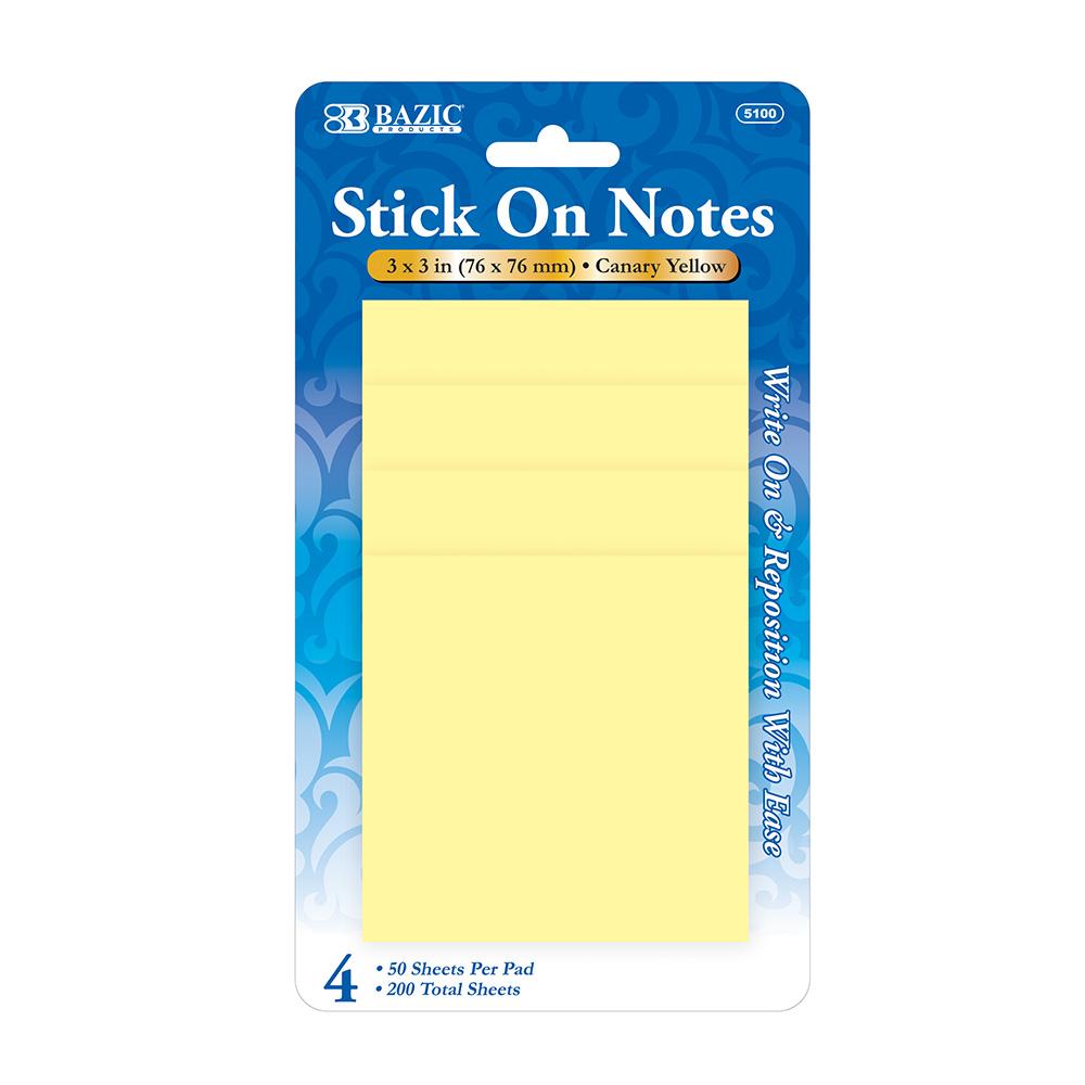 50 Ct. 3" X 3" Yellow Stick On Notes (4/Pack) image