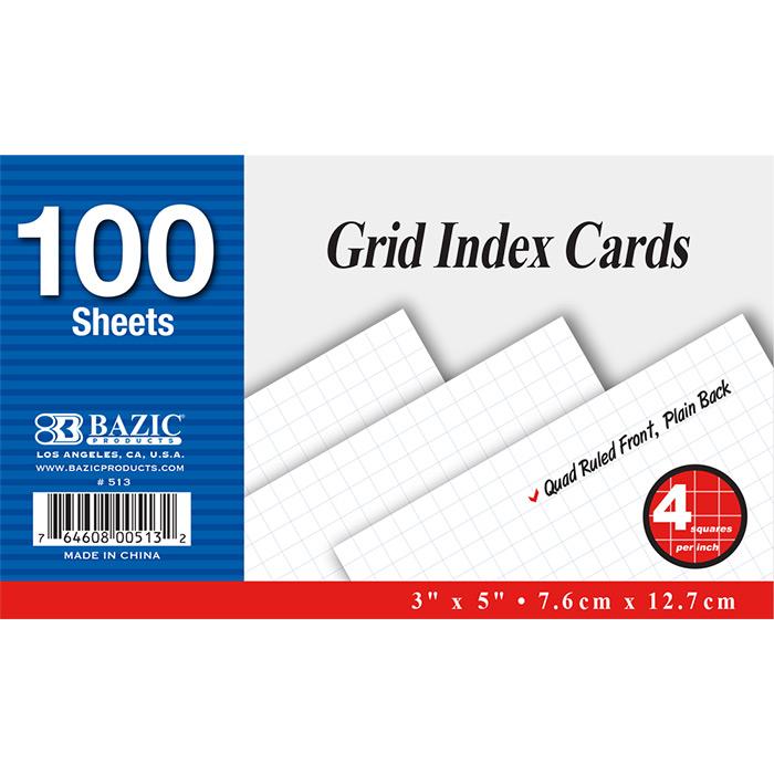 100 Ct. 3" X 5" Quad Ruled 4-1" White Index Card image