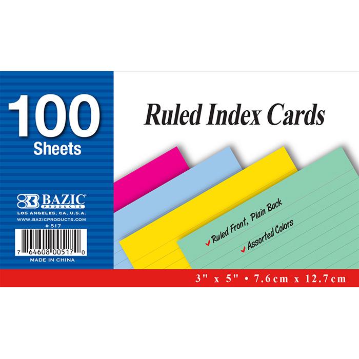 100 Ct. 3" X 5" Ruled Colored Index Card image