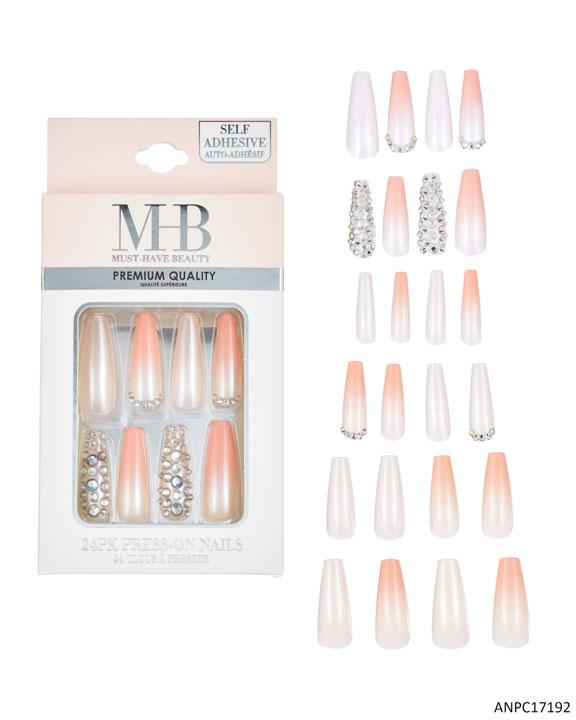 MHB (Must Have Beauty) Premium Coffin Shaped Ombre & Glitter Faux Nails - 24-Pack image
