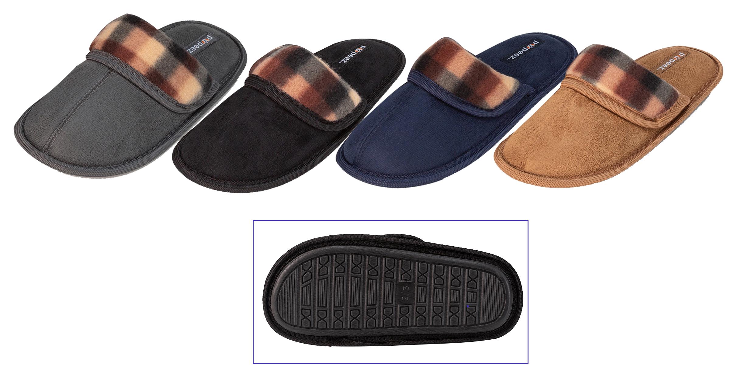 Boy's Bedroom Slippers w/ Plaid Trim - Assorted Colors - Sizes Small-XL image