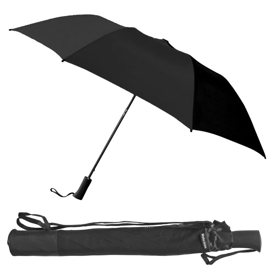 Weather Station 56" Black Automatic Folding Golf Umbrellas image