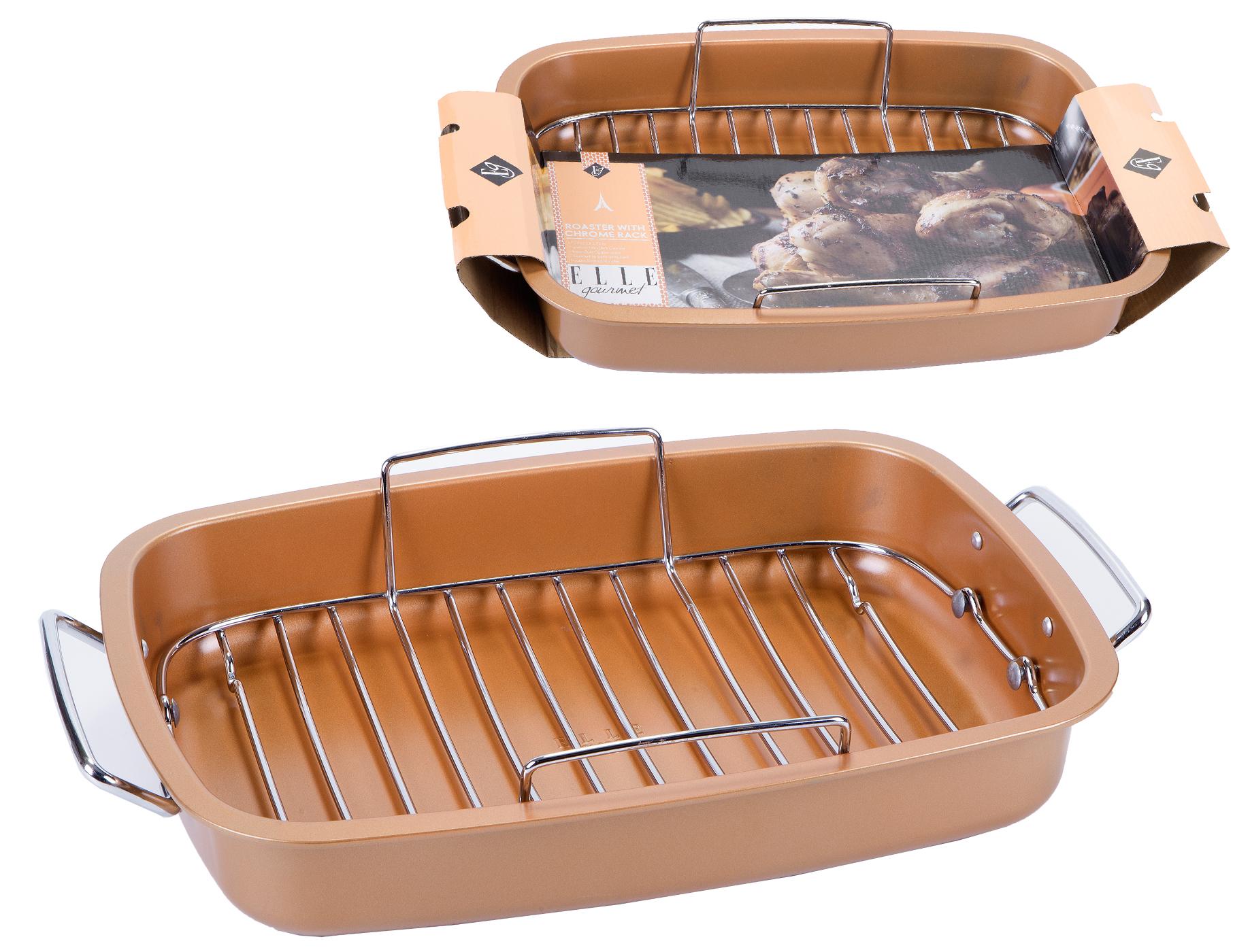 ELLE Gourmet Collection Non-Stick Roaster w/ Floating Chrome Rack - Copper image