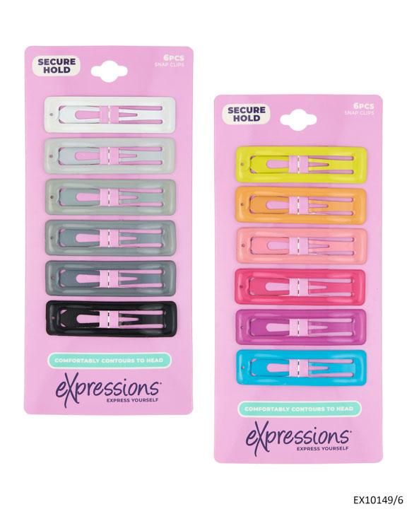 Square Snap Hair Clips - Assorted Colors - 6-Pack