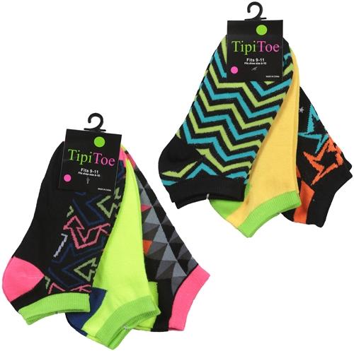 Women's Low Cut Novelty Socks - Neon Prints - Size 9-11 - 3-Pair Packs image