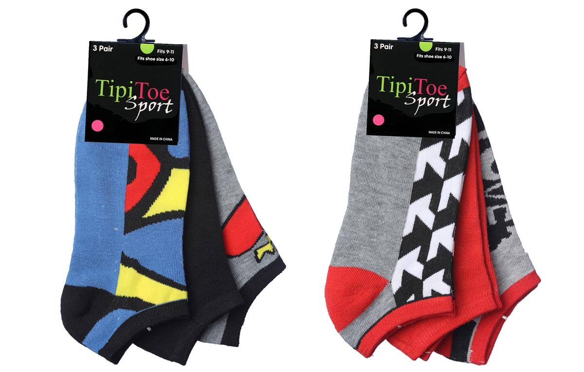 Women's Low Cut Novelty Socks - Grey/Red/Blue/Black Prints - Size 9-11 - 3-Pair Packs image