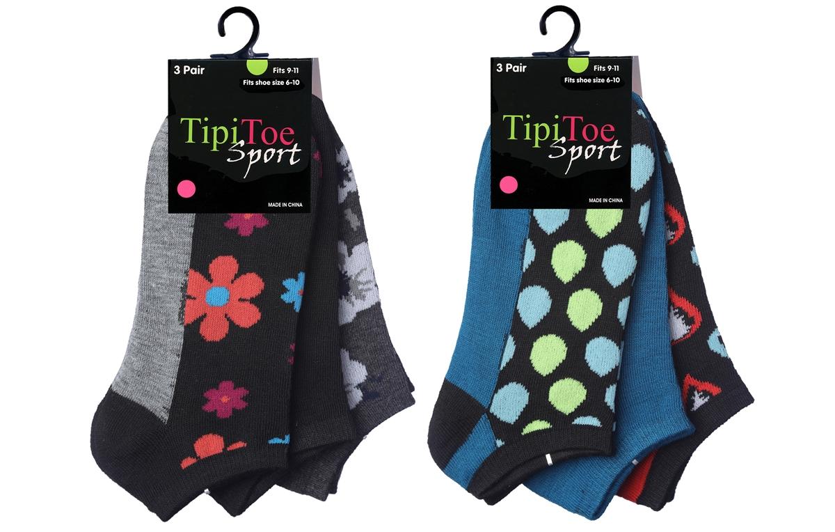Women's Low Cut Novelty Socks - Floral/Dot/Heart Theme - Size 9-11 - 3-Pair Packs image