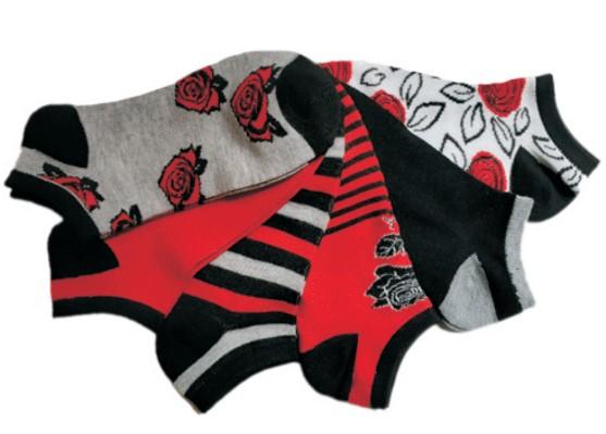 Women's Low Cut Novelty Socks - Rose & Stripe Print - Size 9-11 - 6-Pair Packs image
