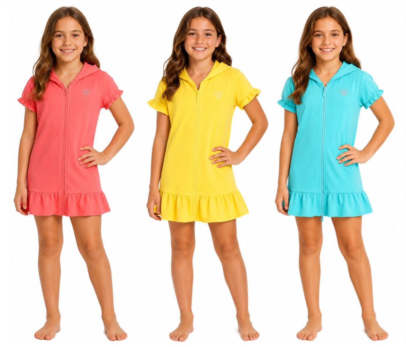 Girl's Terry Cloth Zip-Up Hooded Beach Robes - Assorted Colors - Size 7-16 image