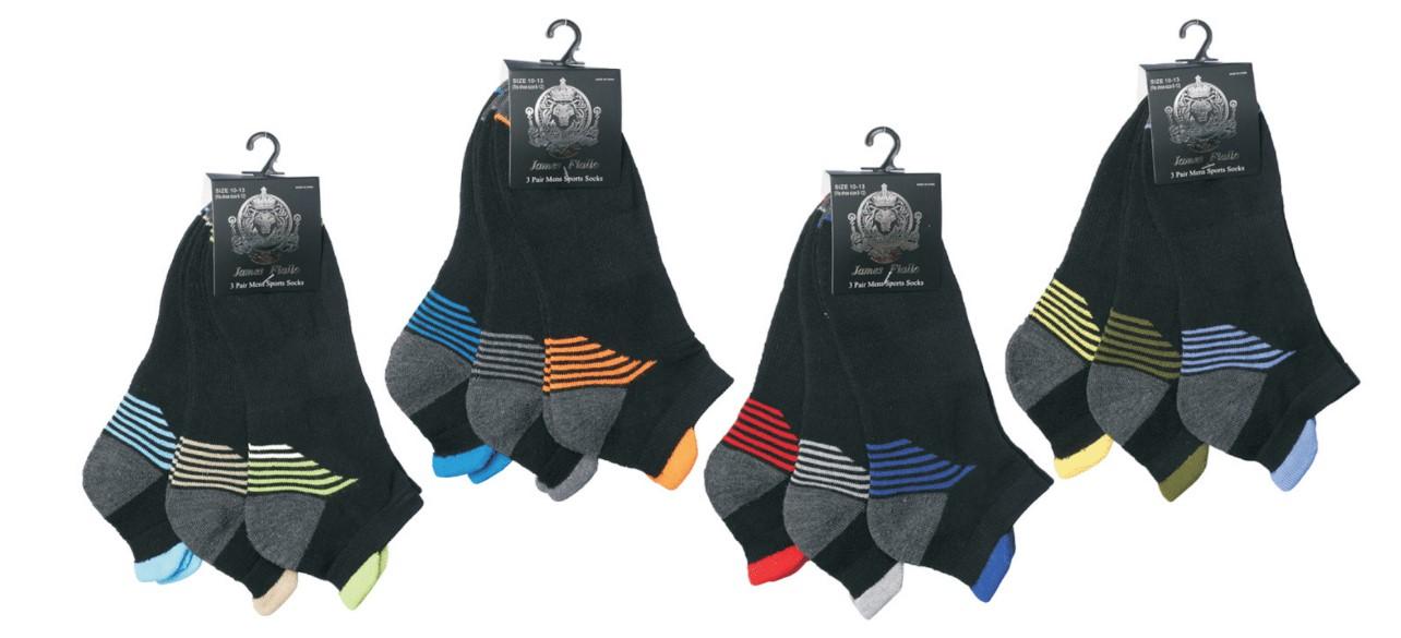 Men's Designer Athletic Ankle Socks w/ Two Tone Heel Stripes - 3-Pair Packs