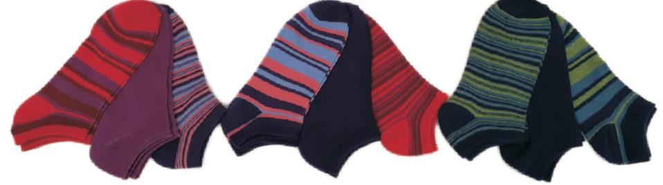 Women's Low Cut Patterned Socks - Two Tone Stripes - Size 9-11 - 3-Pair Packs image