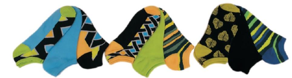 Women's Low Cut Patterned Socks - Two Tone Patterns & Leaves - Size 9-11 - 3-Pair Packs image