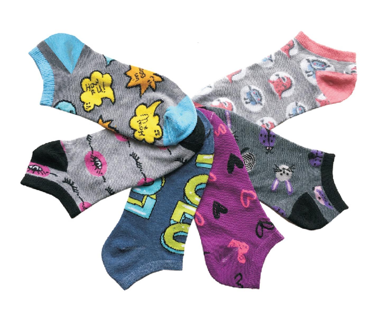 Women's Low Cut Novelty Socks - Pop Art Print - Size 9-11 - 6-Pair Packs image