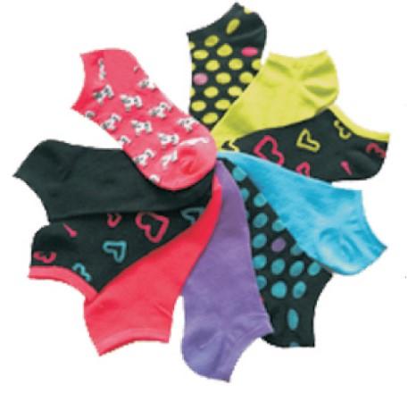 Women's Graphic No-Show Socks - Neon Polka Dots & Hearts Print - 10-Pair Packs image