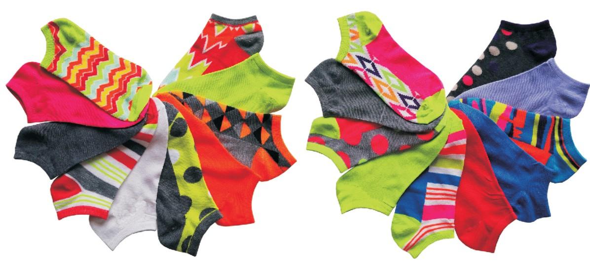 Women's No Show Neon Novelty Socks - Assorted Prints - 10-Pair Packs - Size 9-11 image