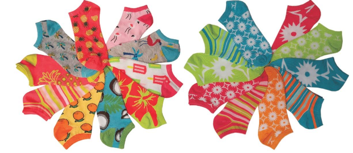 Women's No Show Neon Novelty Socks - Tropical Print - 10-Pair Packs - Size 9-11 image
