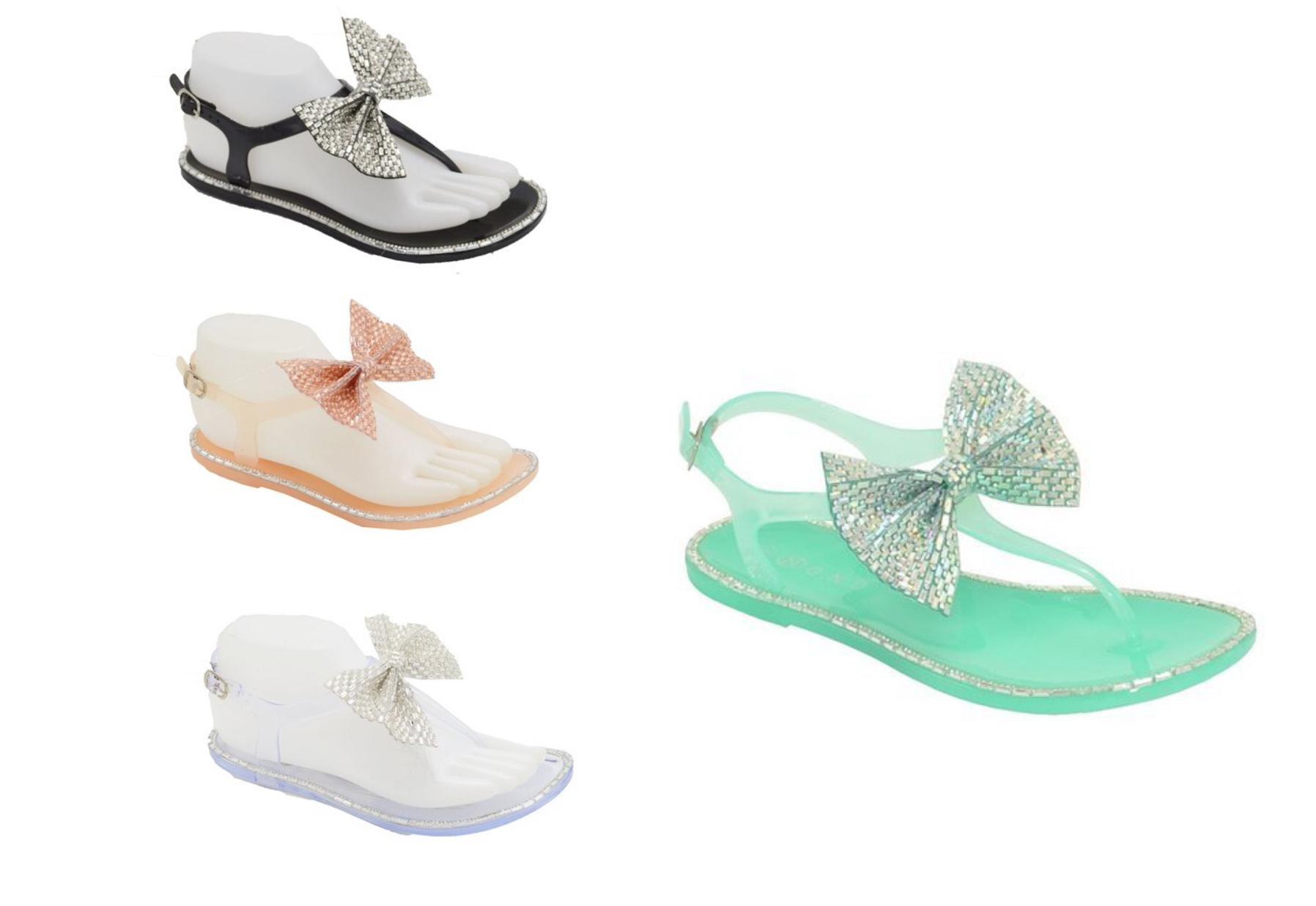 Women's Thong Flip Flop Sandals w/ Embroidered Glitter Bow & Adjustable Heel Strap - Choose Your Size(s) & Color(s) image