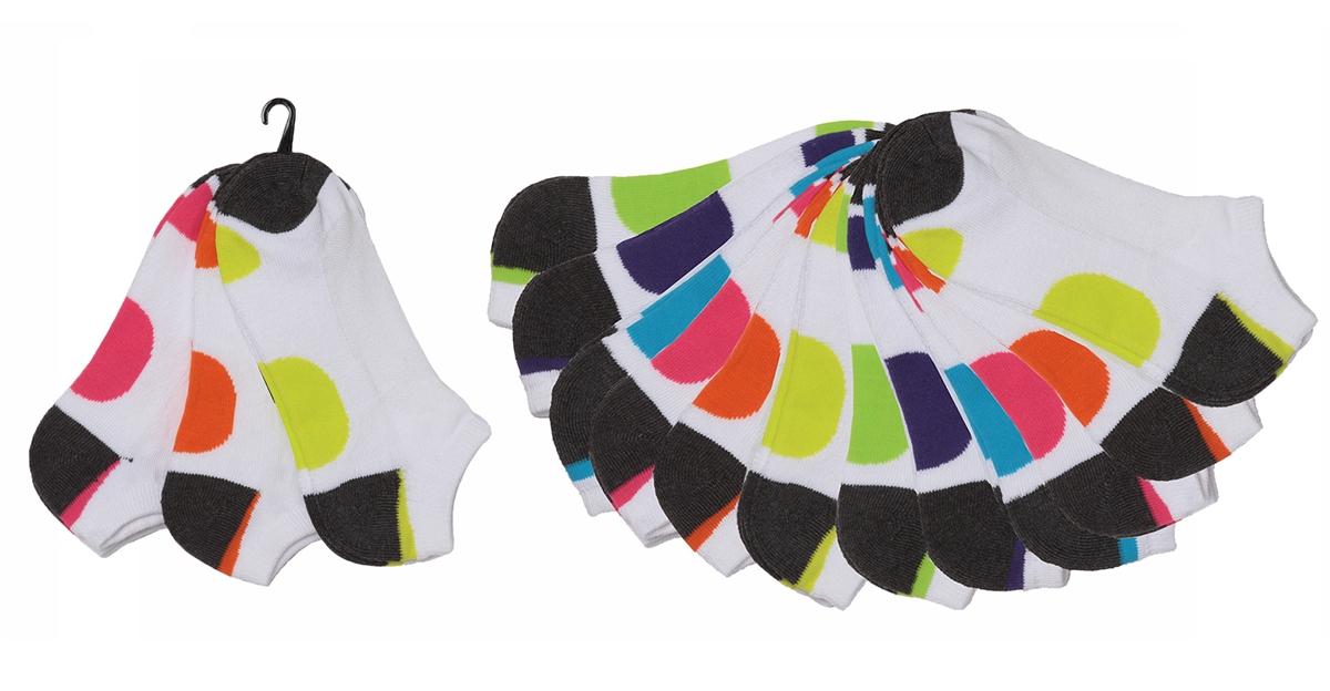 Women's Cushioned Low Cut Socks - Black & White w/ Neon Dots - Size 9-11 - 3-Pair Packs image