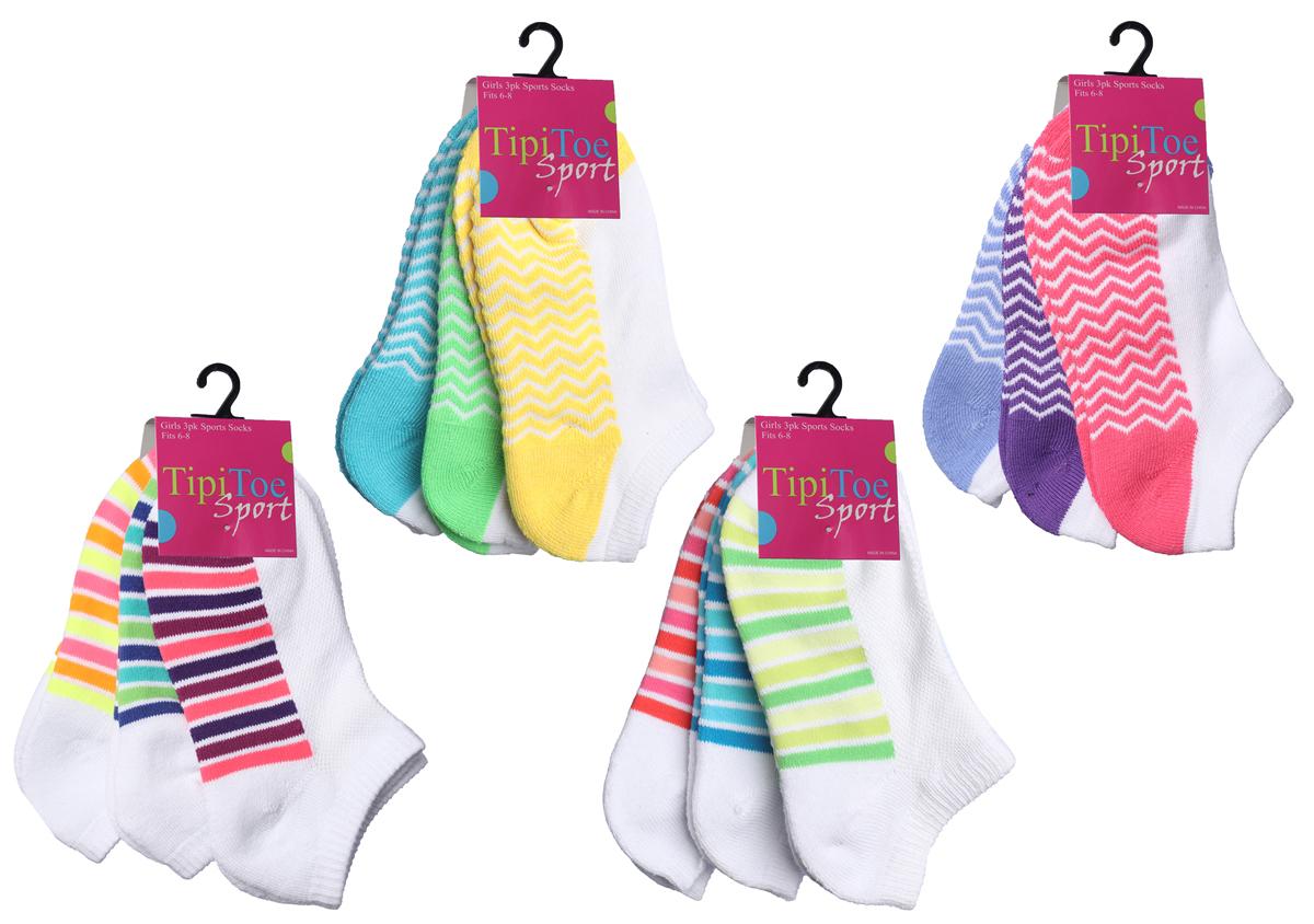 Women's Cushioned Low Cut Socks - White w/ Colorful Stripes - Size 9-11 - 3-Pair Packs image