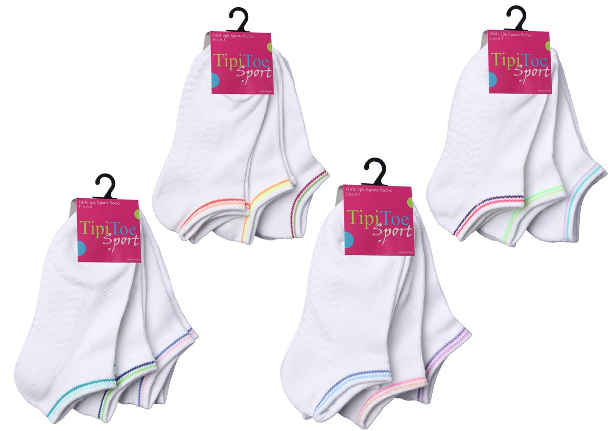 Women's Cushioned Low Cut Socks - White w/ Striped Accents - Size 9-11 - 3-Pair Packs image