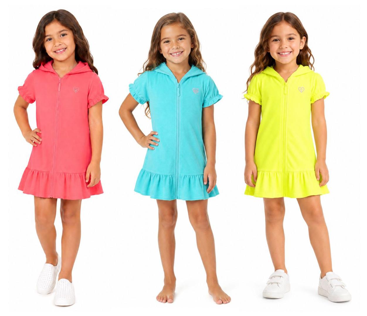 Girl's Short-Sleeve Terry Cloth Zip-Up Hooded Beach Robes - Size 4-6X image