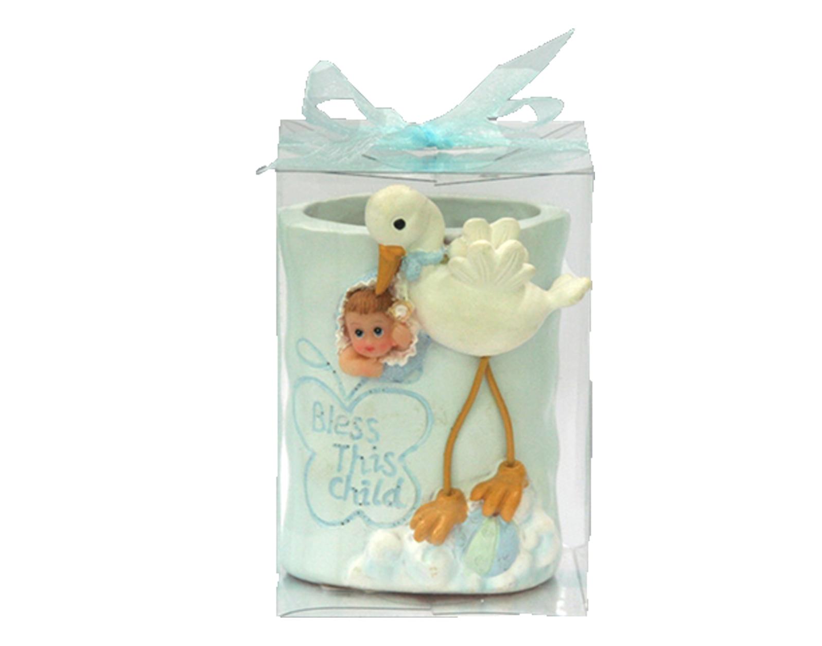 Stork Carrying Newborn Baby Cup Holders w/ Embroidered Bless This Child Print - Choose Your Color(s) image