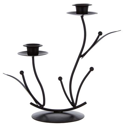 Two Taper Metal Leaf Candle Holder image