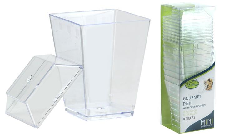 Mini Gourmet Dish w/ Stand/Lids - 8-Packs - Clear - Lillian image