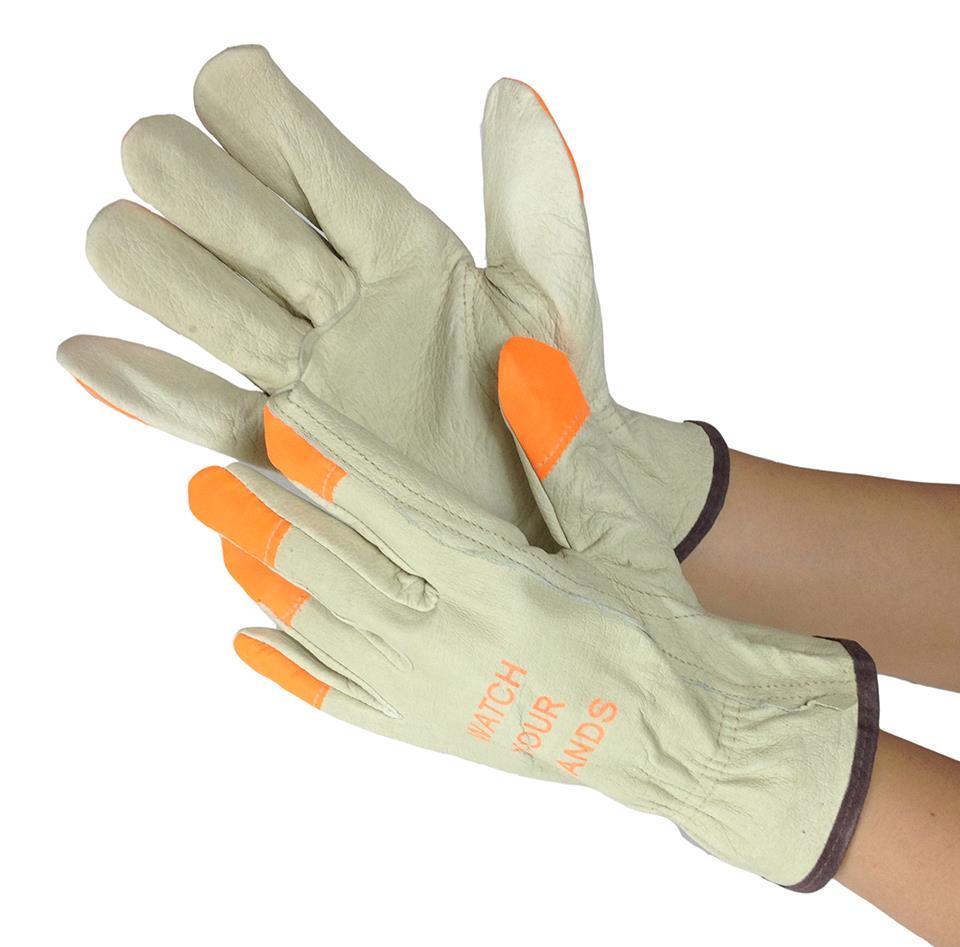 Pig Skin Driver Gloves w/ High Visability Orange Fingertips - Size: XL