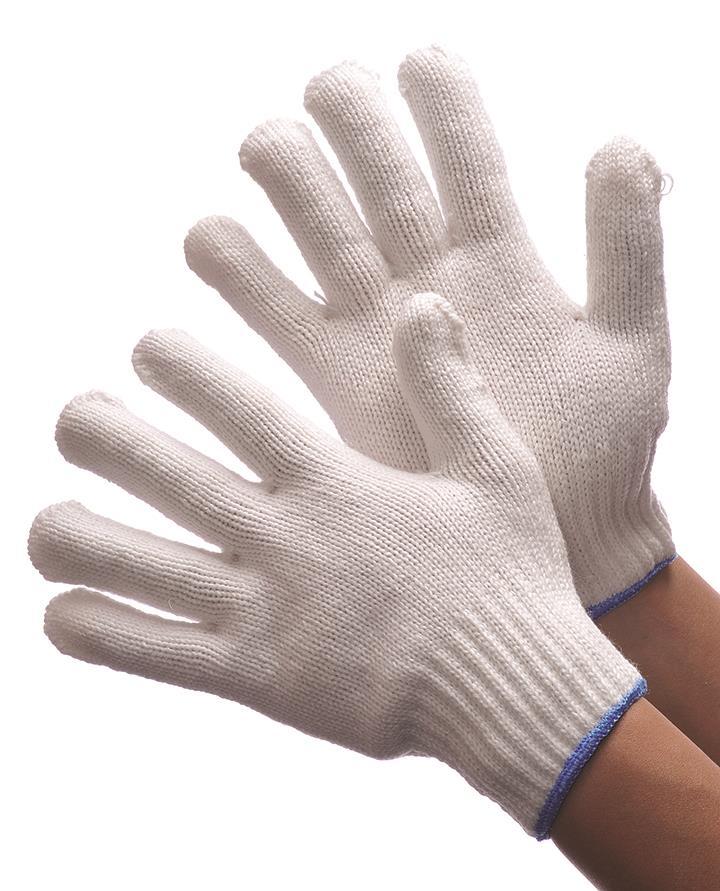 7 Gauge (Heavy Duty) Polyester String Knit Gloves - White - Size: Medium