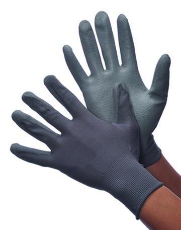 13 Gauge (Ultra Thin) Nylon String Knit Gloves w/ Polyurethane Coating - Grey/Grey - Size: Medium