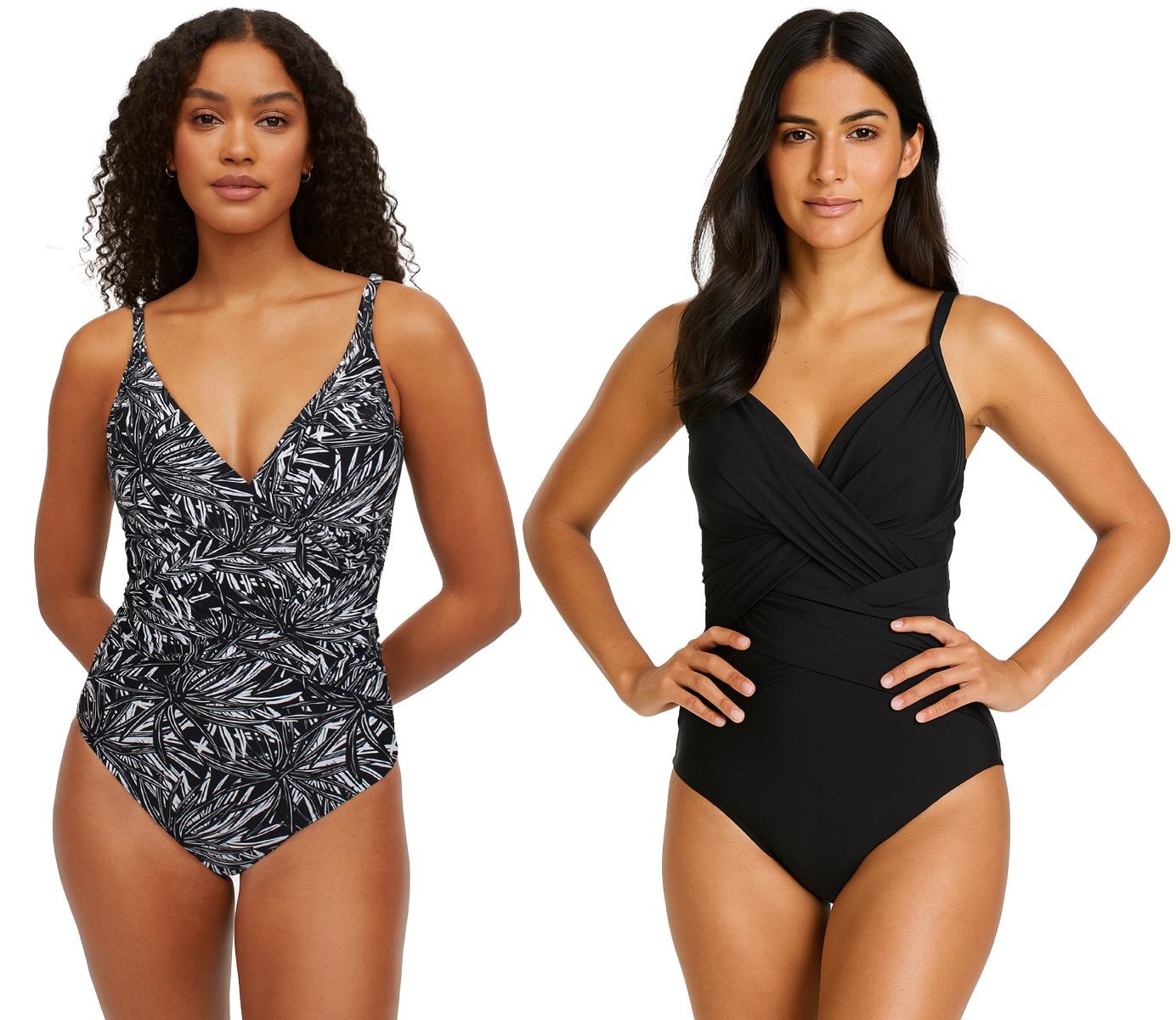 Women's Criss Cross One-Piece Swimsuit w/ Adjustable Straps - Leopard & Solid Print - Size 8-16 image