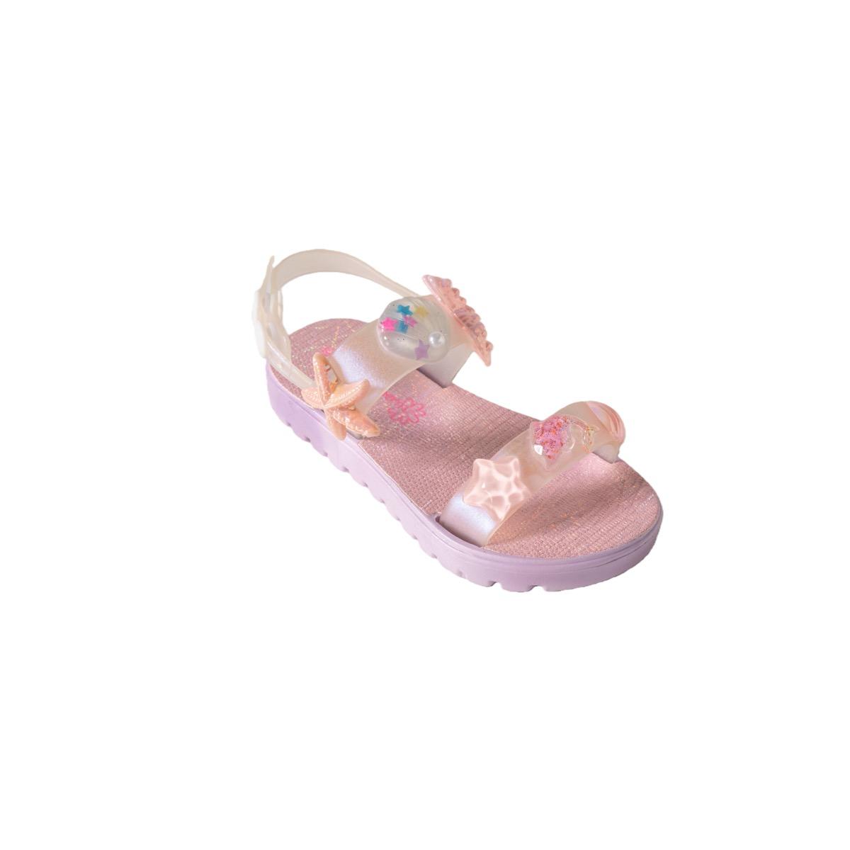 Toddler Girl's Slide Sandals w/ Embroidered Mermaid Sea Charms - Pastel image