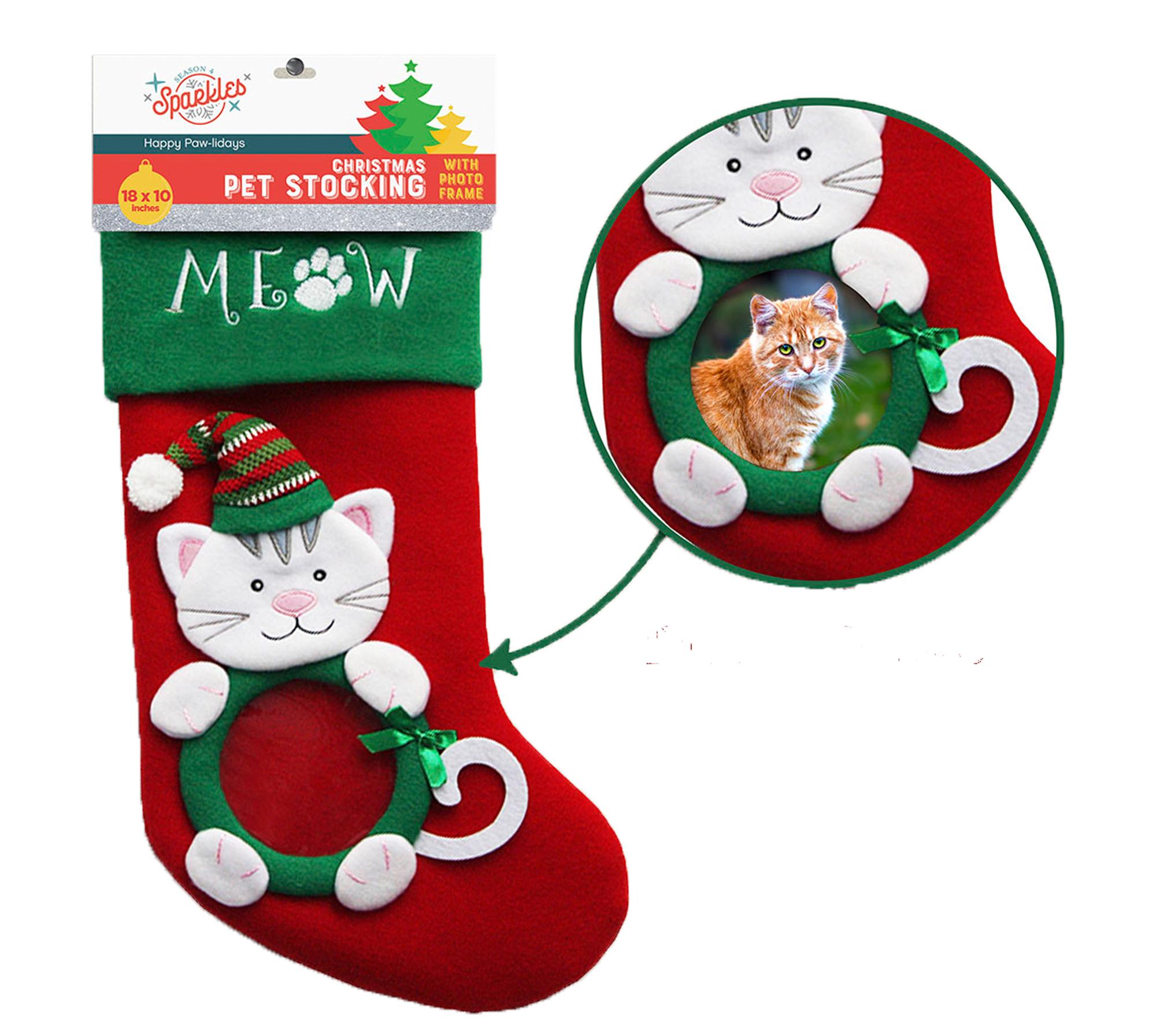 Embroidered Pet Cat Christmas Stocking w/ Photo Frame Holder image