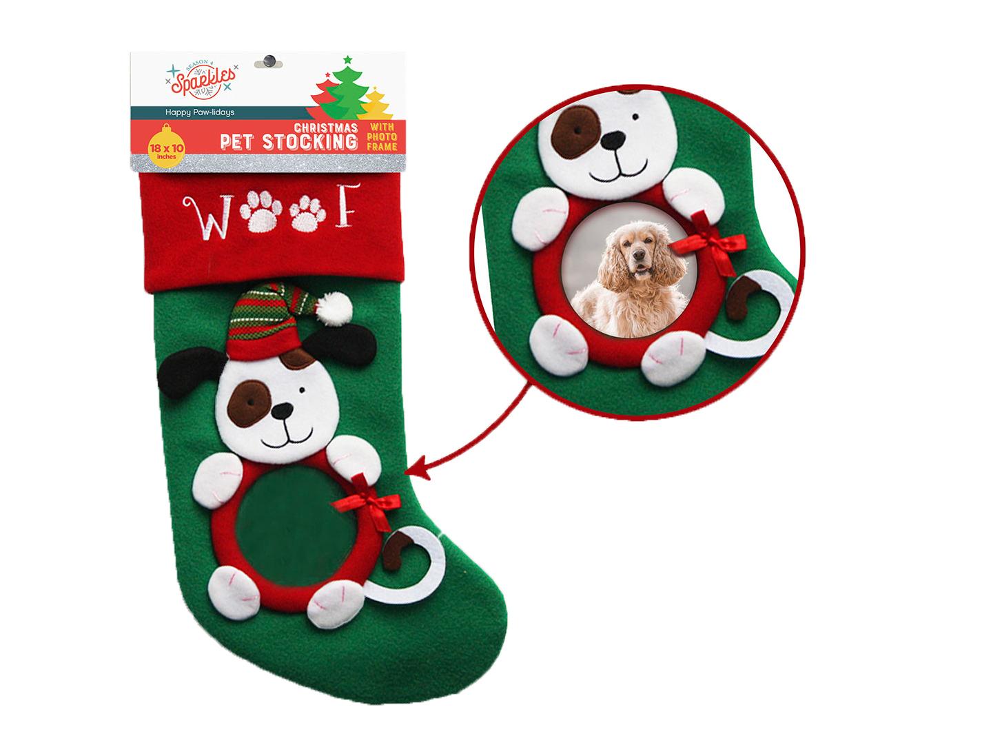 Embroidered Pet Dog Christmas Stocking w/ Photo Frame Holder image