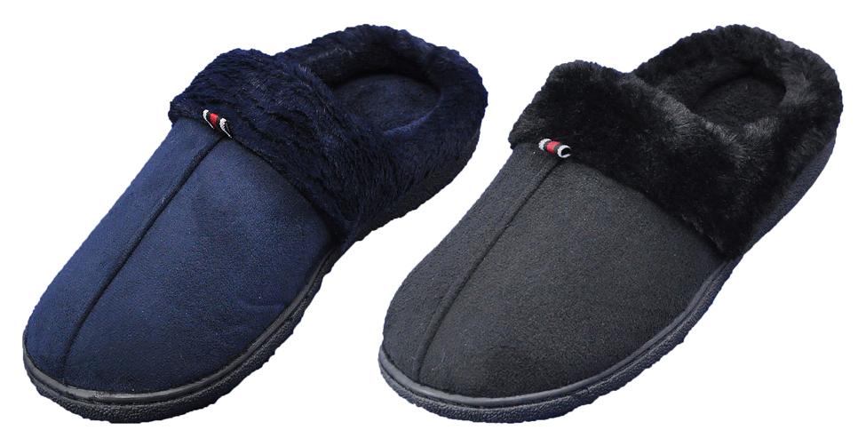 Men's Clog Bedroom Slippers w/ Faux Fur Trim & Soft Footbed image