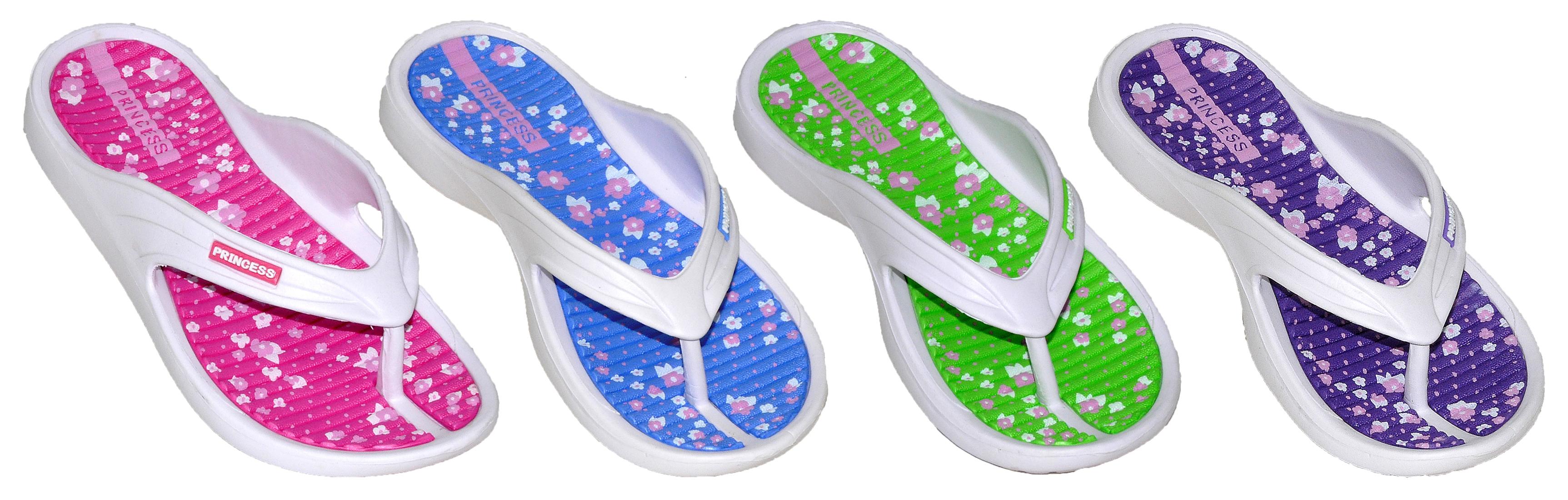 Girl's Flip Flops w/ Floral Footbed - Assorted Colors - Sizes 11/12-4 image
