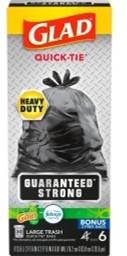 Glad 30 gal trash bags 20/6ct gain scent