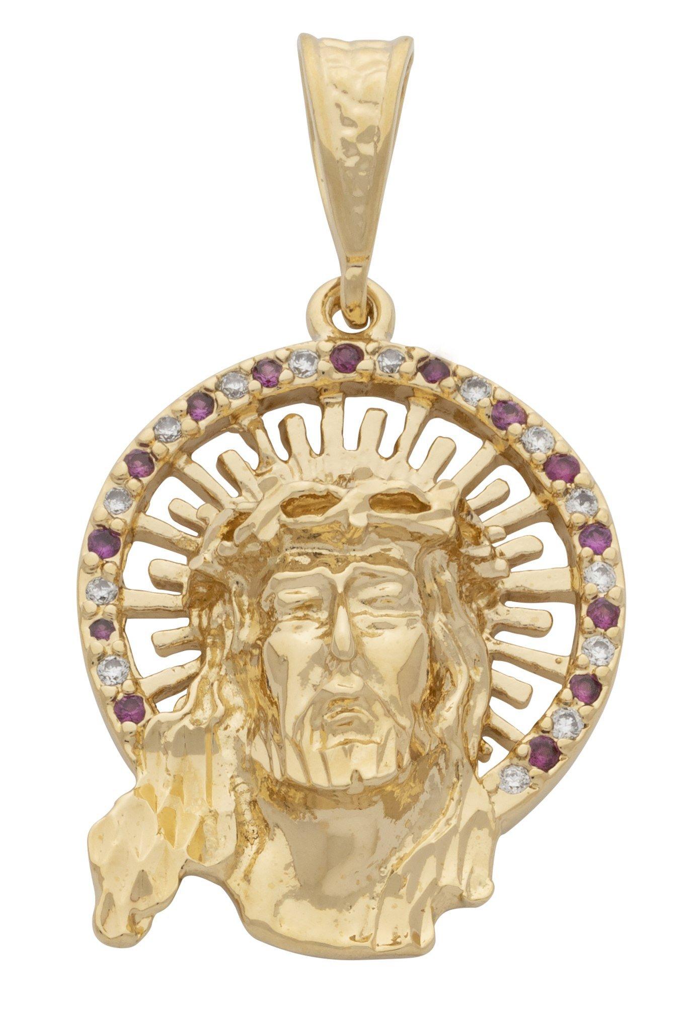 CZP-061 | CZ White/Red Halo Jesus Face Pendant image