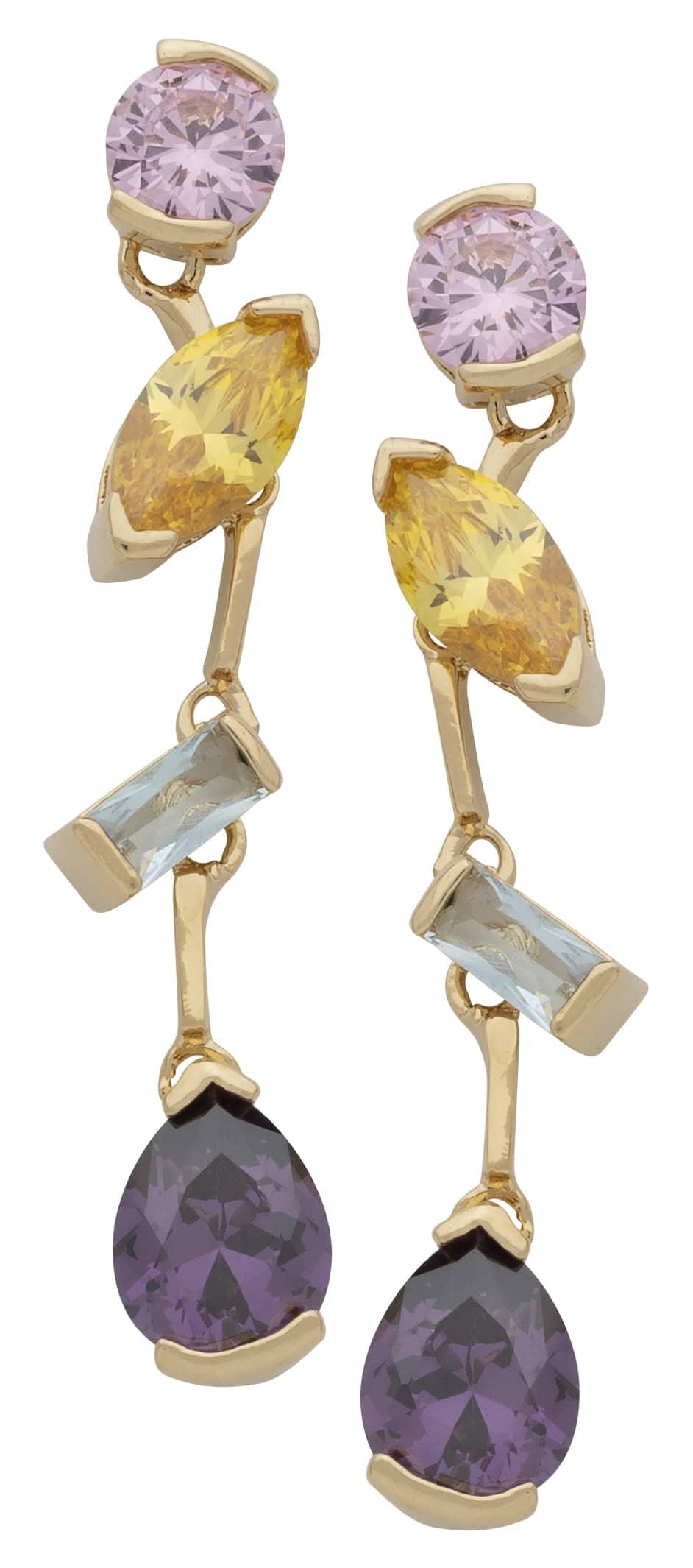 CZE-135 | CZ Dangling Multi Color/Shape Stone Earrings image