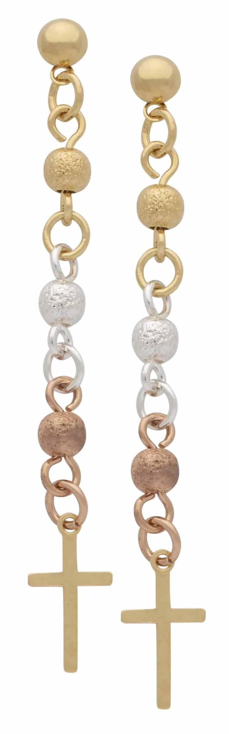 LE-125 | Ladies Earrings Dangling Tri-colored Bead with Cross image