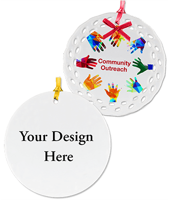 Custom Ceramic Ornaments | Full Color with Ribbon & Bow & Gift Box