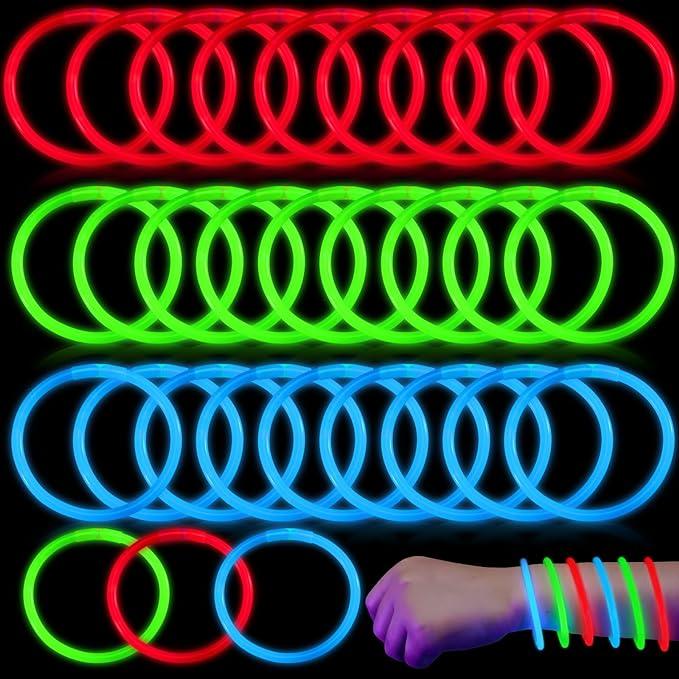 Glow Stick Bracelets Necklaces with Connectors - Assorted Green, Red and Blue Colors - Item #6503 image