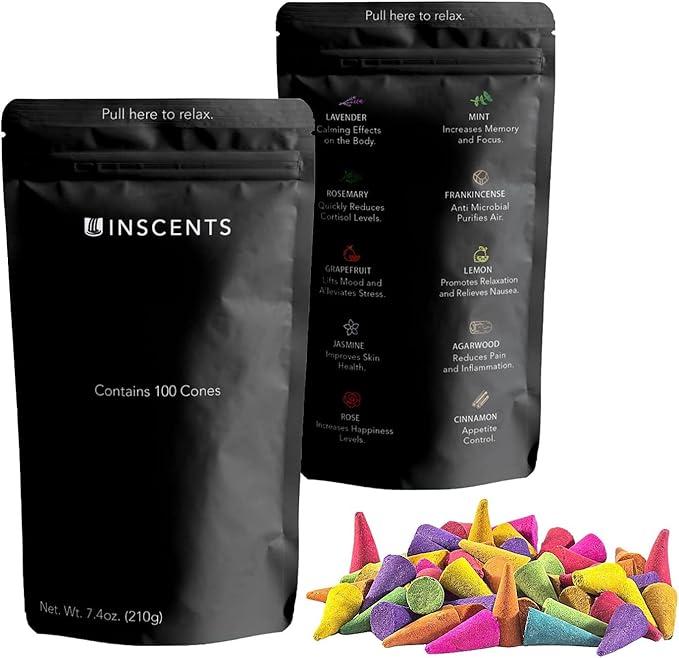 100 Pack - Inscents Waterfall Relaxing Backflow Incense Cones -100% Natural Scents - 10 Assorted Scents - Item #7214 image