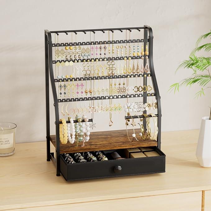 7 Tier Jewelry Organizer for Stud Earrings, Necklaces, Watches, Bracelets & Rings - Black - Item #8022 image