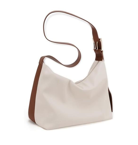 Shoulder Hobo Bag - Vegan Leather Tote Bag - Adjustable Strap - Beige - Item #8025 2401-5 image