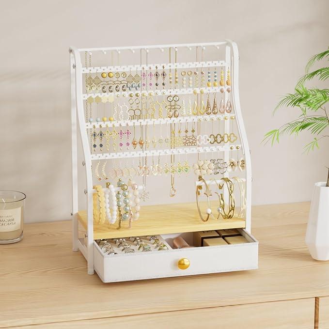 7 Tier Jewelry Organizer for Stud Earrings, Necklaces, Watches, Bracelets & Rings - White - Item #8020 image