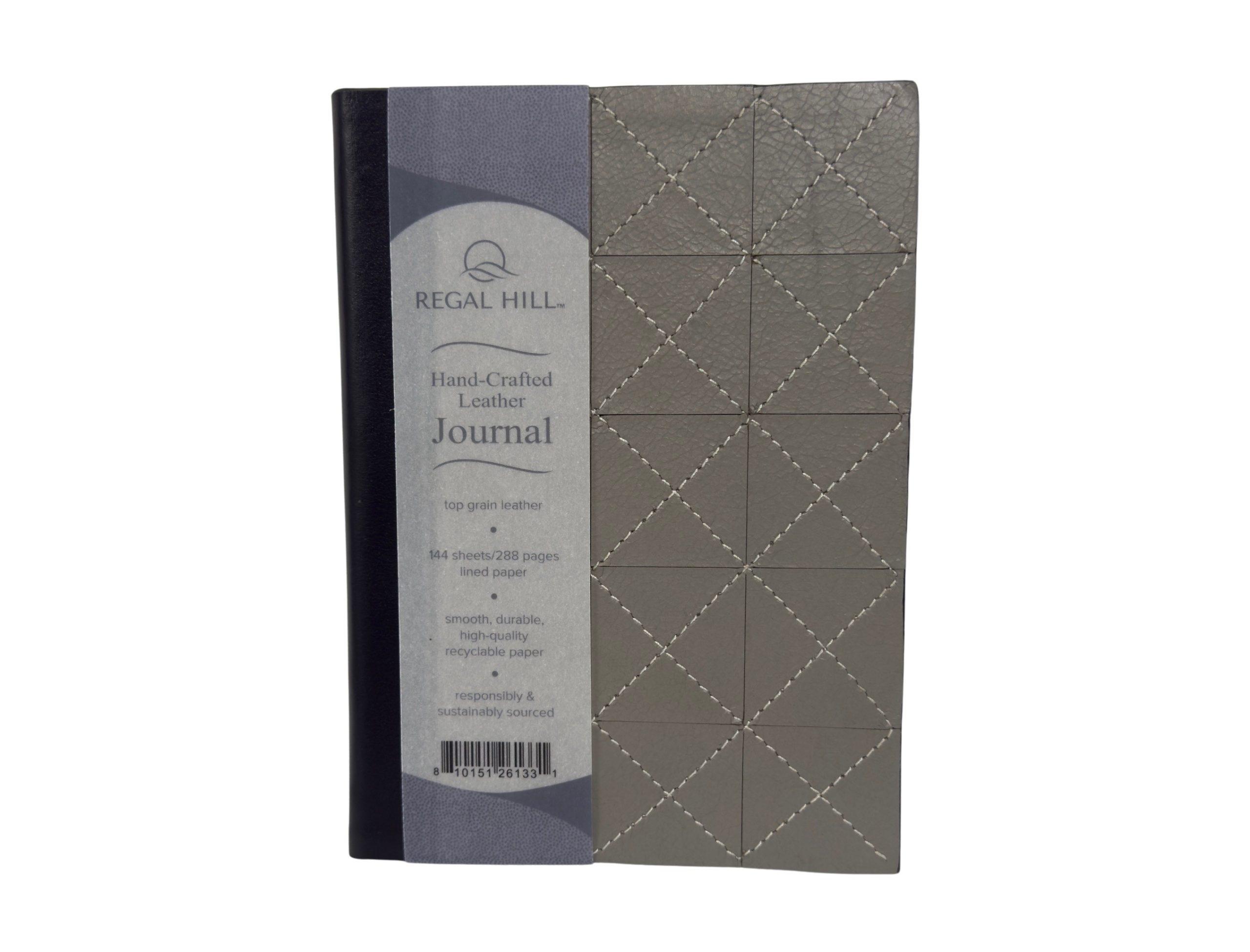 Regal Hill Top Grain Leather Journal - Narrow Rule -  Gray Patchwork Stitching & Brown - 5"x 7" - Item #8281 103400006