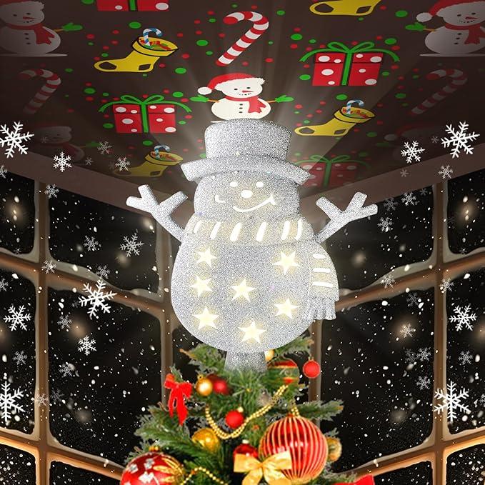 Lighted Christmas Tree Topper - Projected Patterns - LED Rotating Lights - Snowman - Item #8683 image