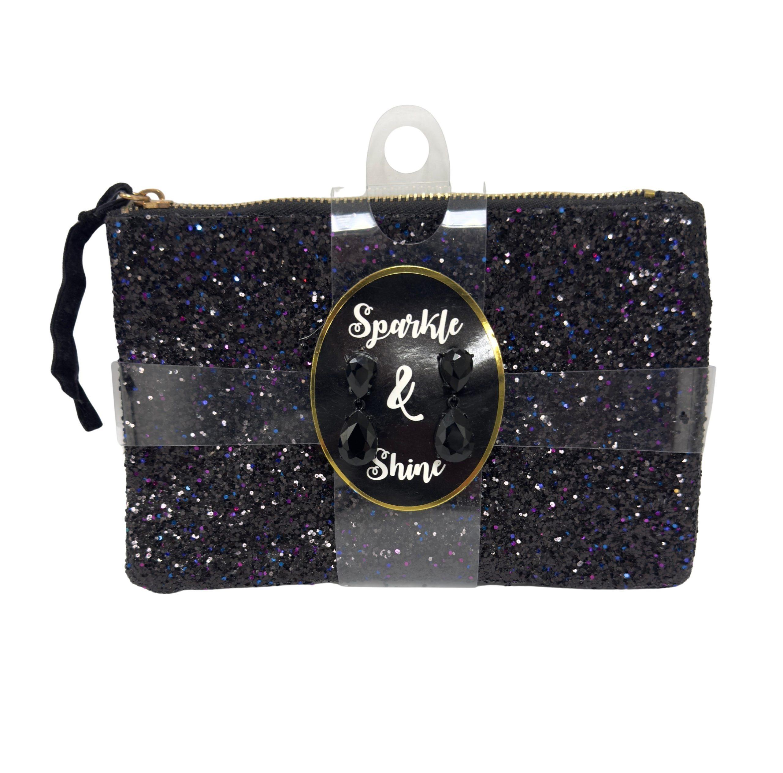 Sparkle & Shine Glitter Cosmetic Bag / Clutch Purse with Matching Earrings Set - Assorted - Item #8665 image